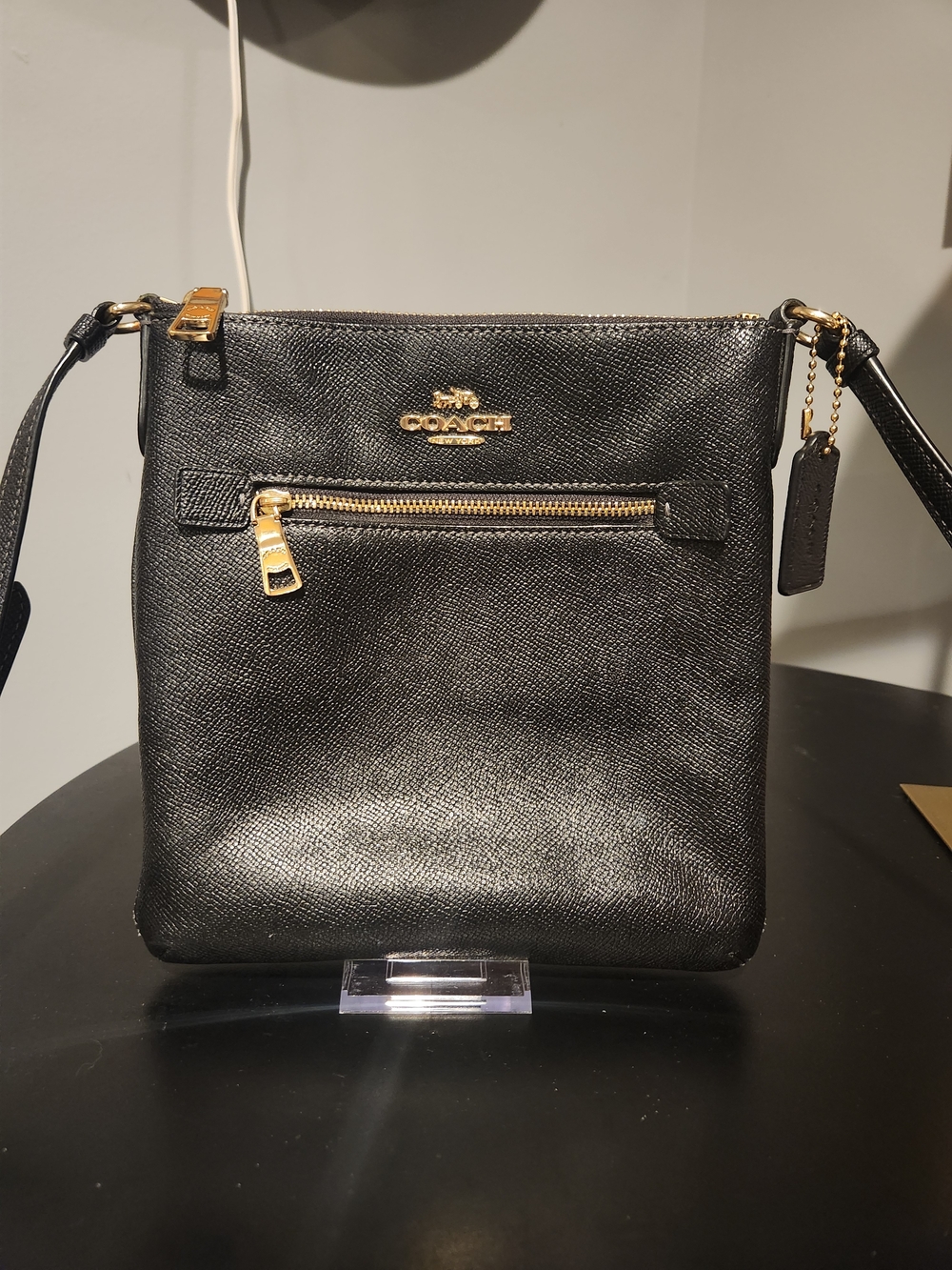 Coach Black Leather Crossbody Bag with Gold Hardware